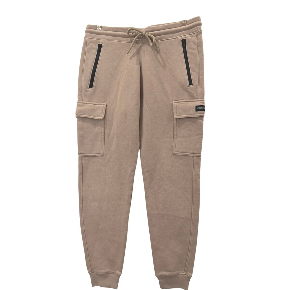 Hollister Cargo Jogger Sweatpants Tan Khaki Fleece Lined Size Medium